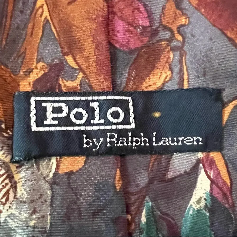 RALPH LAUREN Tie VINTAGE  Gray Floral Polo SILK EUC FAST SHIPPING 999-13